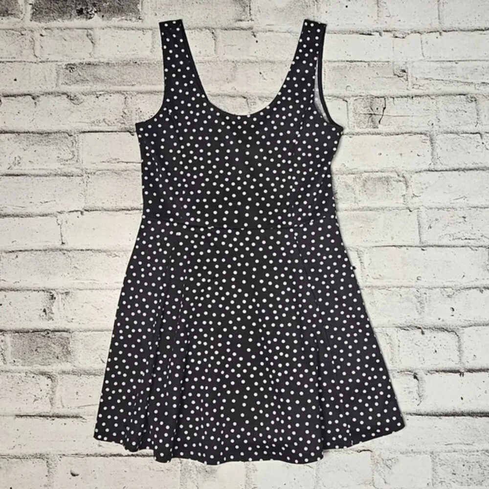 H&M Black White Polka Dot Mini Dress Women’s Size 14 Sleeveless - Picture 4 of 6